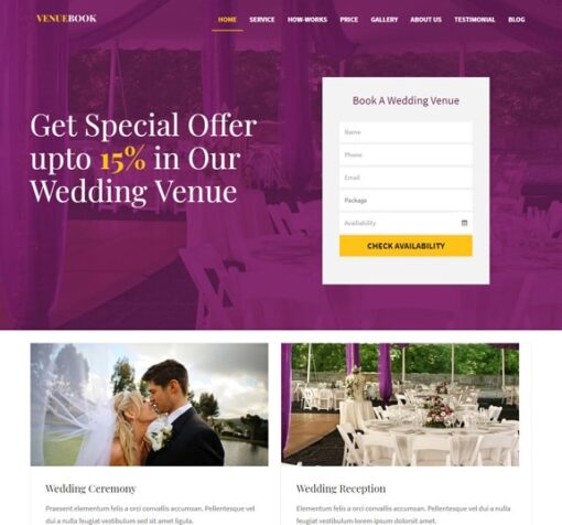 Wedding Venue Services web design